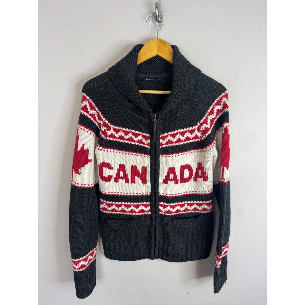 Bluenotes Canada Cowichan Zip Shawl Collar Sweater Black Red White Mens M